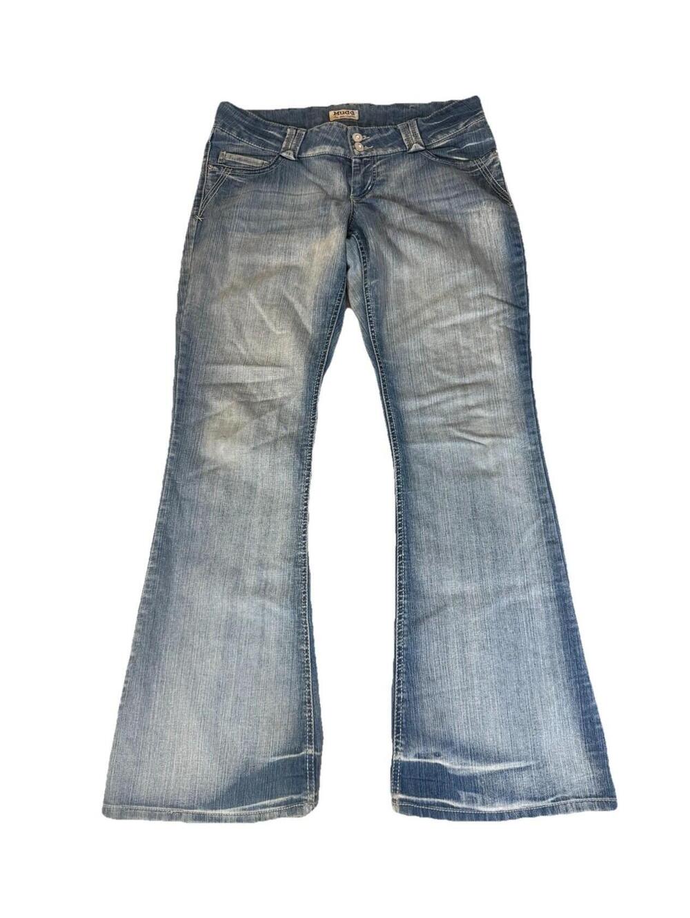 Y2K Mudd Flare Bell Bottom Jeans Light Wash Distress Grunge Size 15 (34x31)